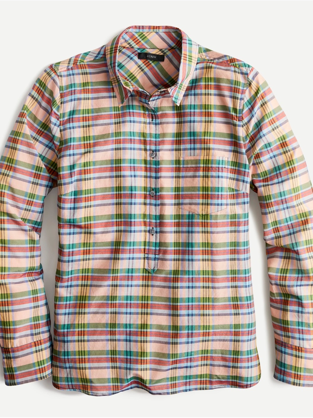 J.Crew silk blend ribbon plaid Multi-Color Plaid Button-Down popover Shirt